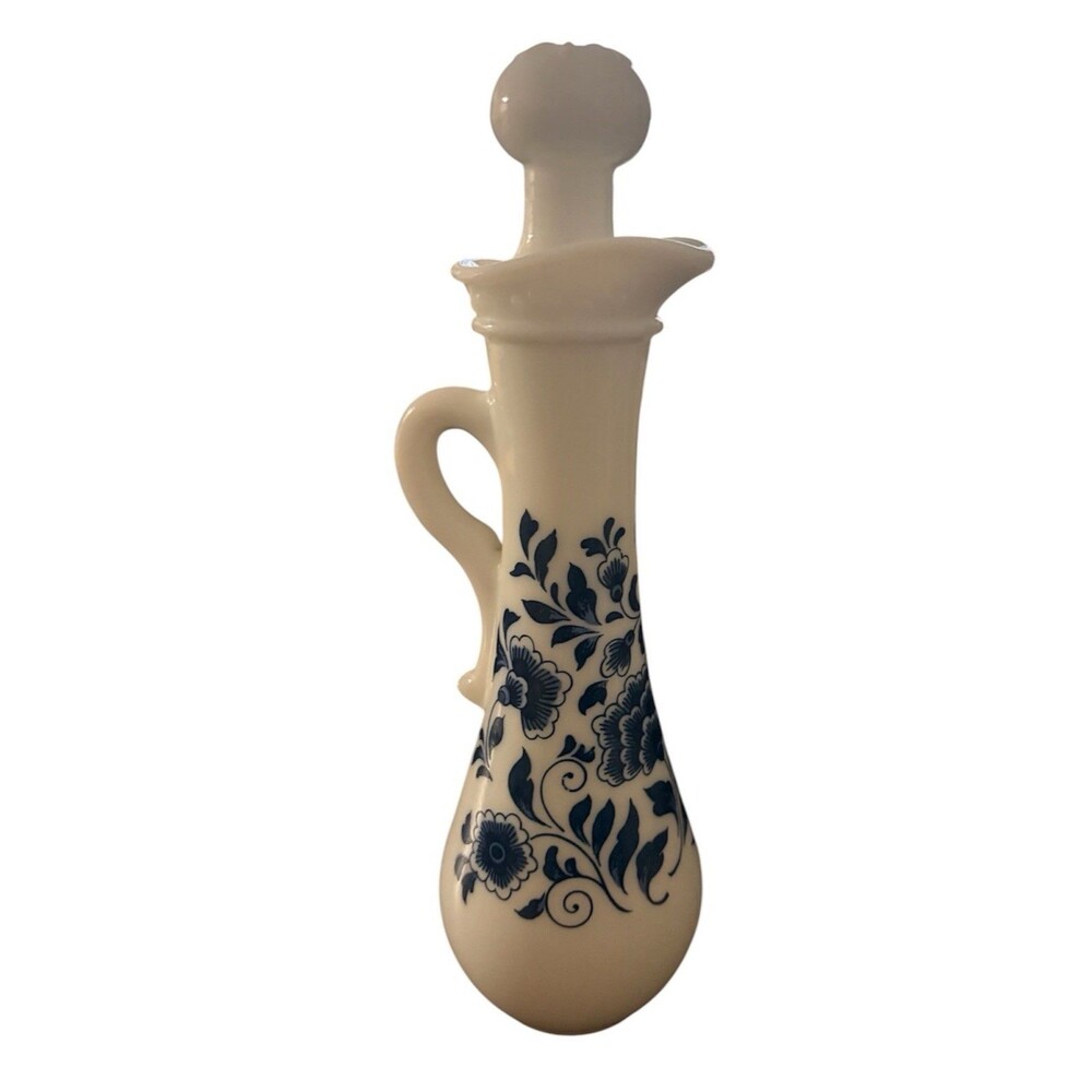 VINTAGE AVON DELFT BLUE MILK GLASS BATH OIL DECANTER